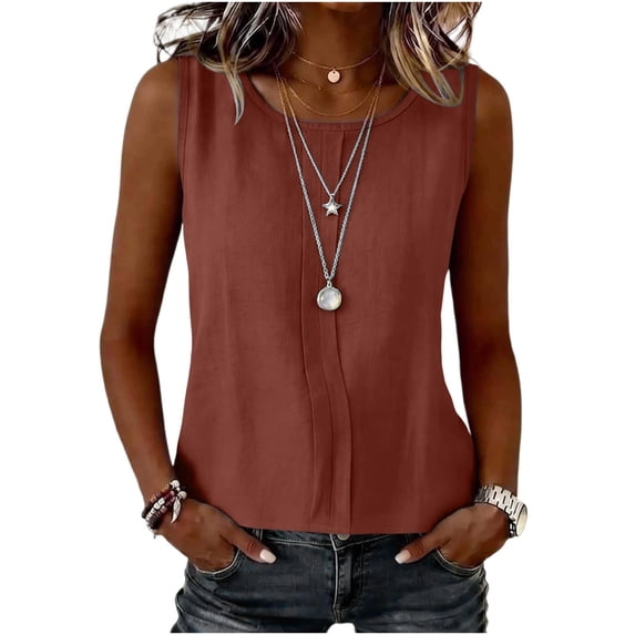IYYVV Linen Tank Tops for Women Summer 2026 Casual Sleeveless Cotton Shirts Ruched Comfy Loose Fit Lightweight Gauze Cami 2026 Brown M