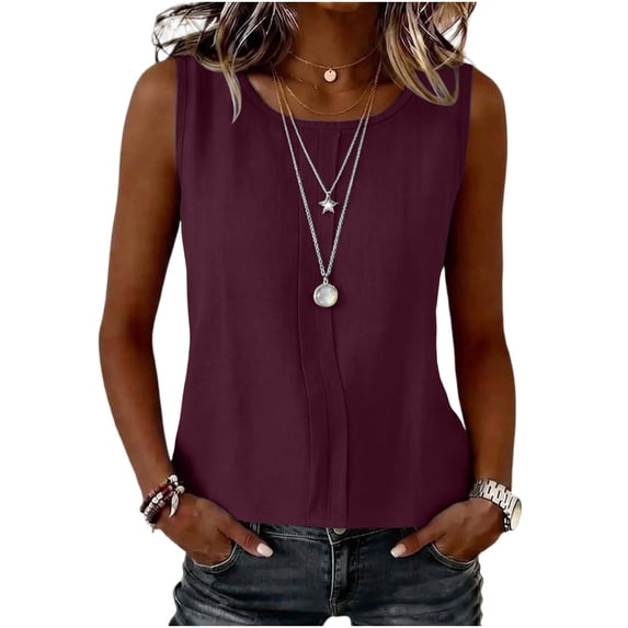 IYYVV Linen Tank Tops for Women Summer 2026 Casual Sleeveless Cotton Shirts Ruched Comfy Loose Fit Lightweight Gauze Cami 2026 Vermilion L