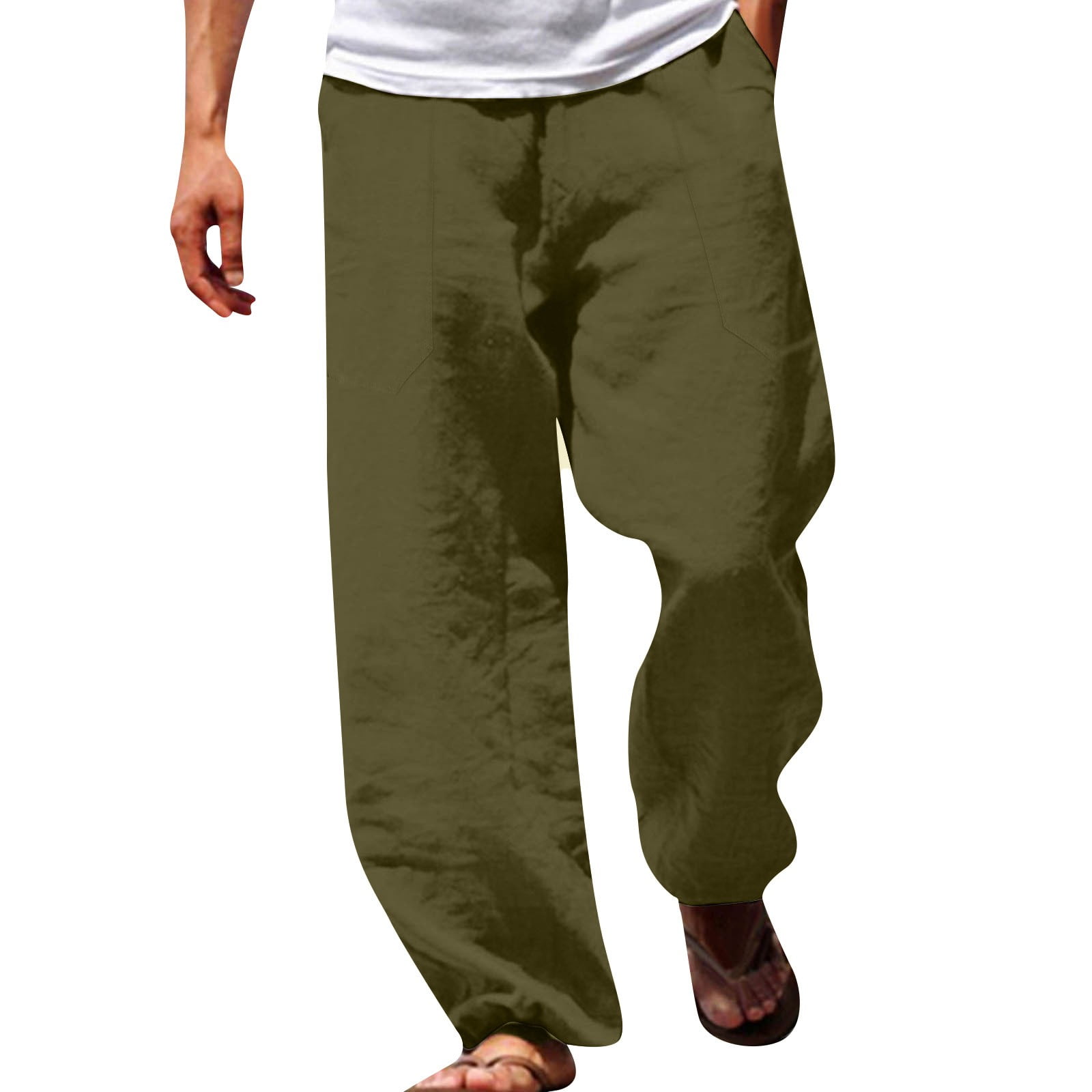 IYYVV Men Casual Cotton Linen Pants Lounge Beach Pants Wide Leg Palazzo ...