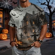 IYYVV MenS Aesthetic Horror Castle Lantern Graphic T-Shirt Crew Neck Short Sleeve Vintage Holiday Party Tee Yellow M