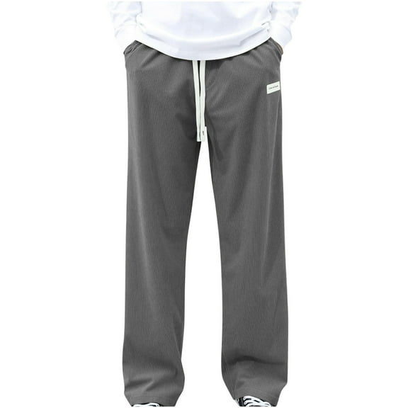 IYYVV Men's Baggy Pants Tie Front Drawstring Waist Corduroy Pants Casual Loose Straight Leg Pants Trousers with Pockets Dark Gray M