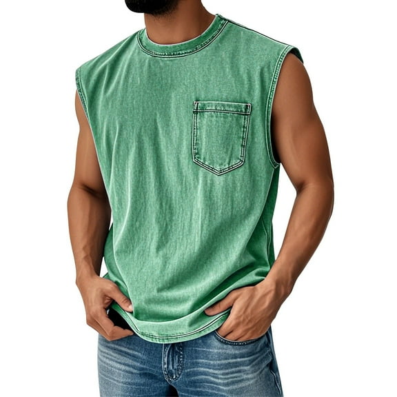 IYYVV Men's Big and Tall Sleeveless Tank Tops Casual Summer Shirts Muscle Gym Workout Tees with Pocket Khaki M