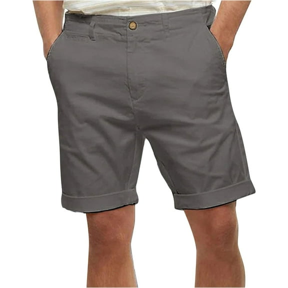 IYYVV Men's Cotton Line Casual Classic-fit Shorts Daily Wear Dress Beach Summer Shorts With Multi Pockets Dark Gray S
