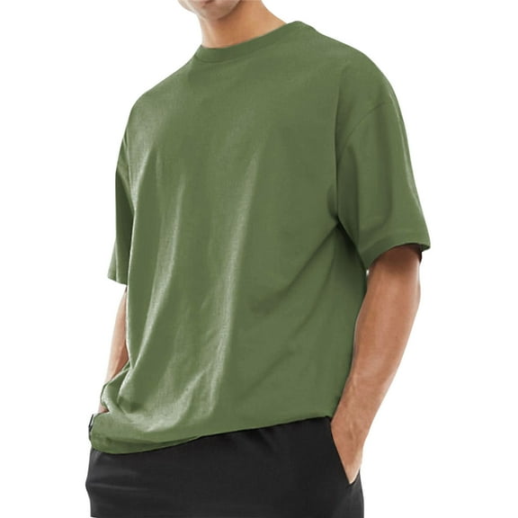 IYYVV Men's Oversized T-Shirts Cotton Unisex Crew Neck Heavyweight Loose Fit Short Sleeve Shirt Classic Soft Tees Army Green 5XL