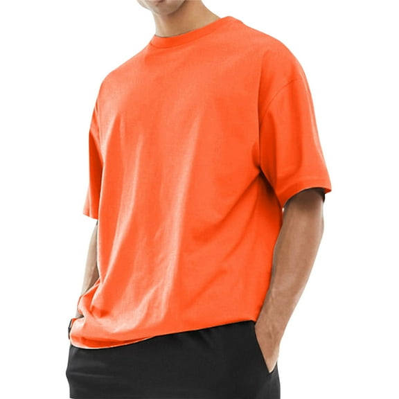 IYYVV Men's Oversized T-Shirts Cotton Unisex Crew Neck Heavyweight Loose Fit Short Sleeve Shirt Classic Soft Tees Orange M
