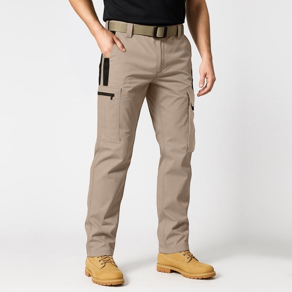 IYYVV Men's Pants Cargo Hiking Work Pants,Gusseted Crotch,Stretch Fabric,Lightweight,for Outdoor Activies Fishing and Travel Khaki M