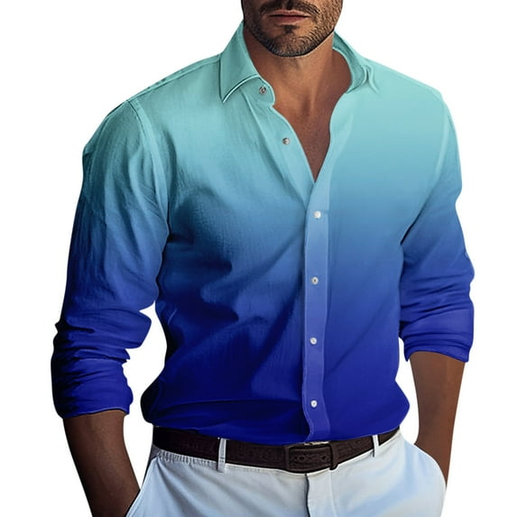 IYYVV Men's Shirt Tie Dye Casual Button Down Collar Shirts Long Sleeve Hawaiian Shirts Stretch Wrinkle-Free Formal Dress Shirt Blue 3XL