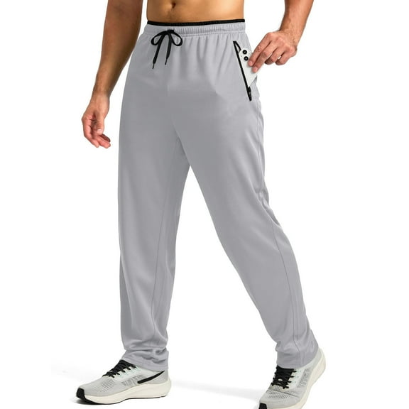 IYYVV Men's Sweatpants Lightweight with Zip Pockets Breathable Quick Dry Athletic Pants for Workout Running Light Gray 2XL