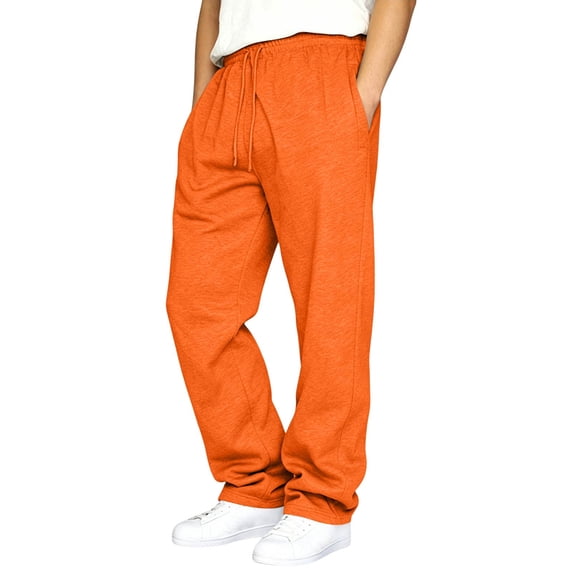IYYVV Mens Baggy Sweatpants Baggy Casual Straight Wide Leg Fleece Sweat Pants Athletic Workout Gym Jogger with Pockets Orange 4XL