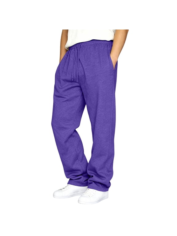 Mens Baggy Sweatpants Baggy Casual Straight Wide Leg Fleece Sweat Pants Athletic Workout Gym Jogger with Pockets Purple L