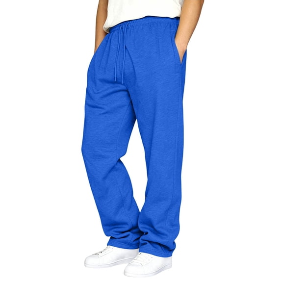 IYYVV Mens Baggy Sweatpants Baggy Casual Straight Wide Leg Fleece Sweat Pants Athletic Workout Gym Jogger with Pockets Royal Blue S