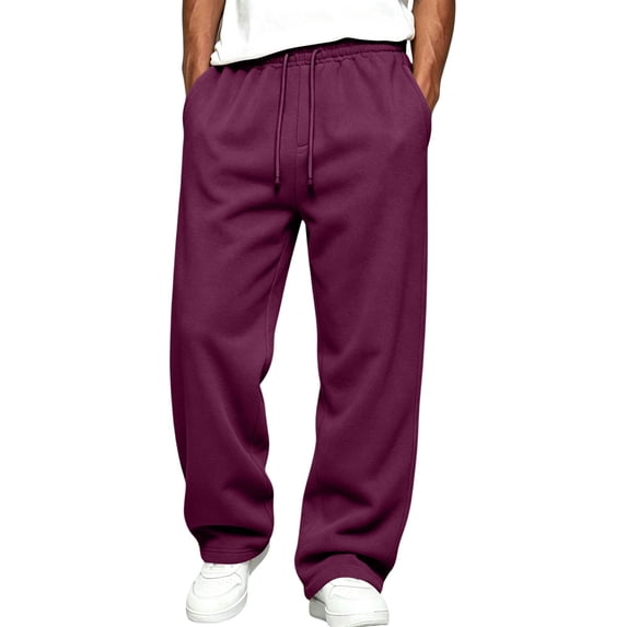 IYYVV Mens Baggy Sweatpants Casual Wide Leg Elastic Waist Drawstring Pull on Athletic Lounge Sweat Pants with Pockets Wine L