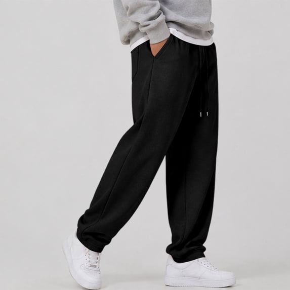 IYYVV Mens Baggy Sweatpants Wide Leg Cotton Fleece,Casual Fall Winter Warm Wear, Lounge Joggers with Pockets, Street Style Black XL