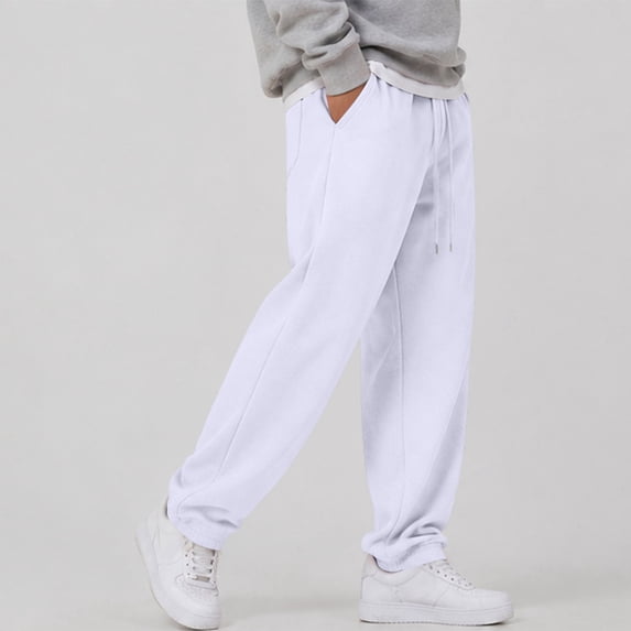 IYYVV Mens Baggy Sweatpants Wide Leg Cotton Fleece,Casual Fall Winter Warm Wear, Lounge Joggers with Pockets, Street Style White L
