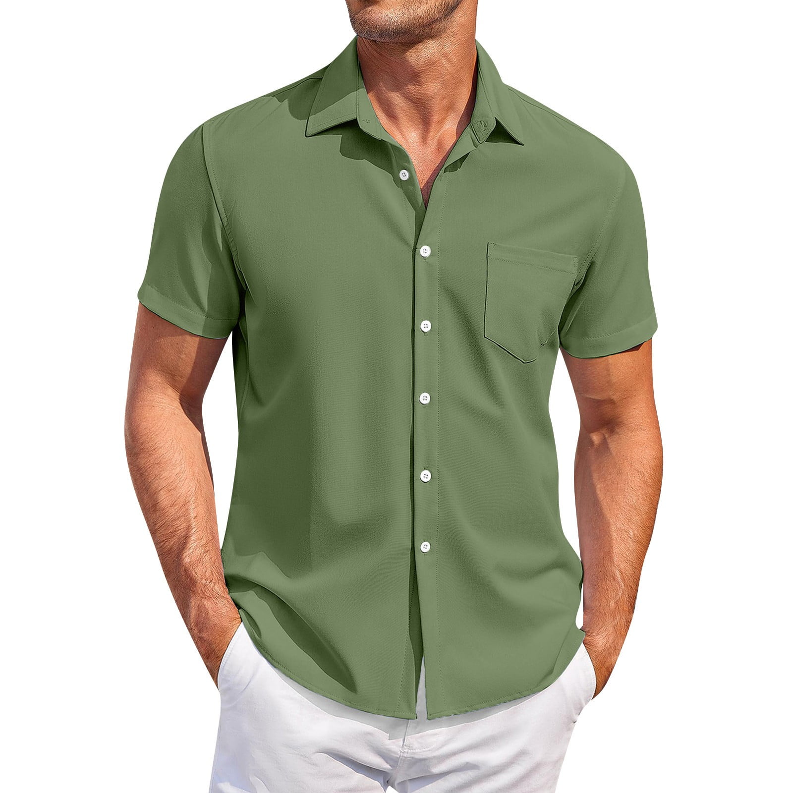 Huresd Men's Wrinkle Free Untucked Cuban Shirt Business