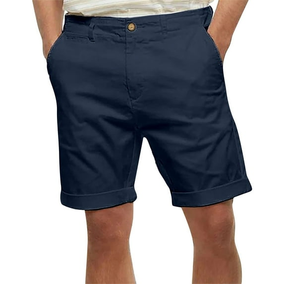 IYYVV Mens Golf Dress Casual Shorts Cotton Line Stretch Anti-Wrinkle Flat Front with 4 Pockets for Work Summer Beachwear Navy S