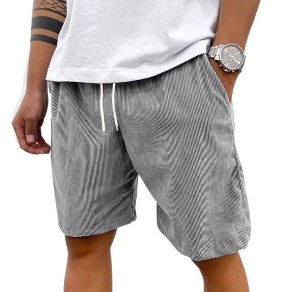 IYYVV Mens Corduroy Shorts Casual 7 Inch Elastic Waist Drawstring Summer Beach Loose Fit Shorts Big And Tall Short with Pockets Gray XL