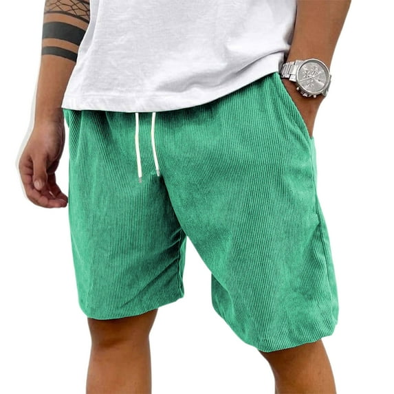 IYYVV Mens Corduroy Shorts Casual 7 Inch Elastic Waist Drawstring Summer Beach Loose Fit Shorts Big And Tall Short with Pockets Green XL