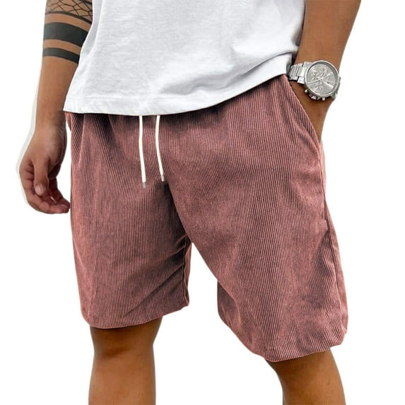 IYYVV Mens Corduroy Shorts Casual 7 Inch Elastic Waist Drawstring Summer Beach Loose Fit Shorts Big And Tall Short with Pockets Pink L