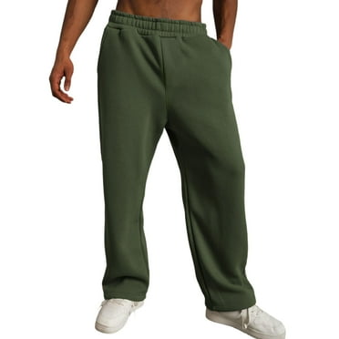 IYYVV Mens Cotton Athletic Pants Open Bottom Running Sweatpants Straight Leg Casual Joggers with Pockets Dark Green M