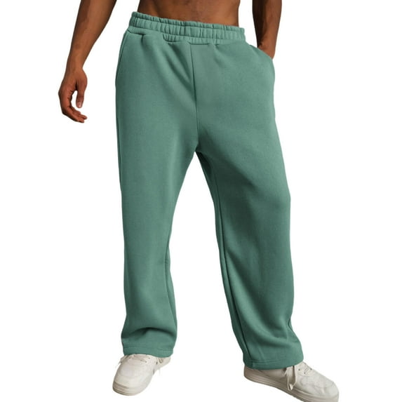 IYYVV Mens Cotton Athletic Pants Open Bottom Running Sweatpants Straight Leg Casual Joggers with Pockets Mint Green L