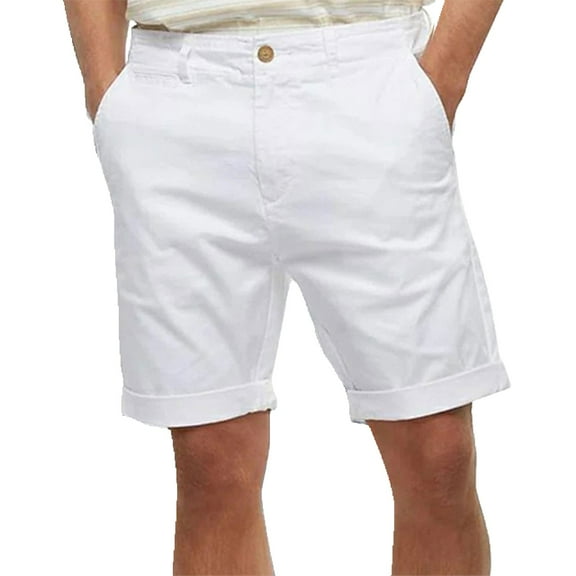 IYYVV Mens Cotton Line Shorts Slim-fit Flat Front Stretch Casual Short Shorts Summer Travel Workout Golf Shorts with Pockets White S