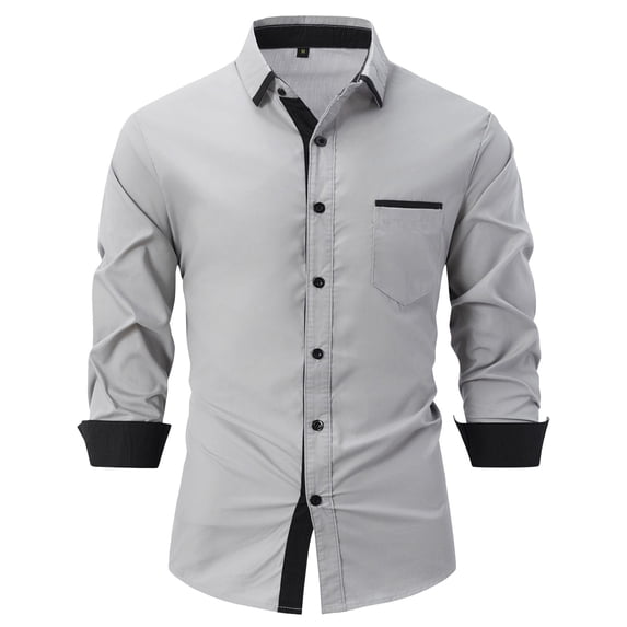 IYYVV Mens Dress Shirts Formal Long Sleeve Casual Button Down Shirt Regular Fit for Business Wedding Tuxedo Contrast Shirt Big and Tall Gray 2XL