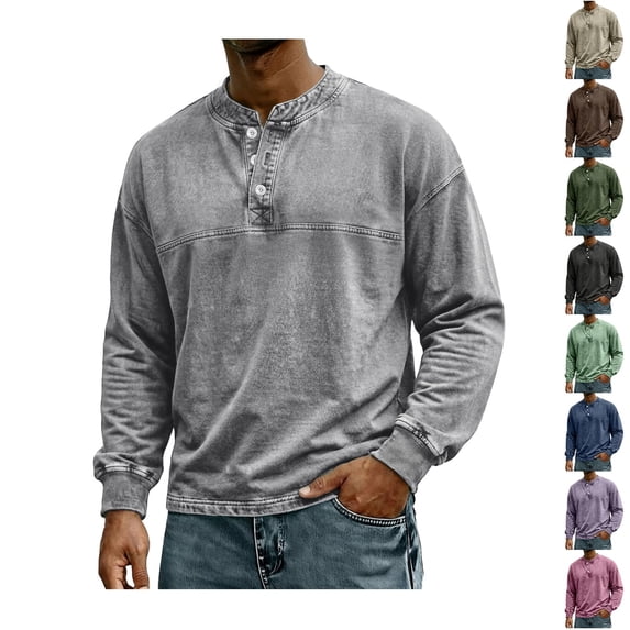 IYYVV Mens Long Sleeve Button Down Shirt Casual Fall Vintage Button Up ...