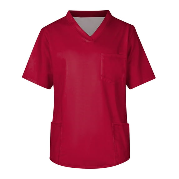 IYYVV Mens Scrub Top Solid Color & Tie Dye Scrubs for Men V-Neck Short Sleeve Medical Workwear with 3 Pocket Red S