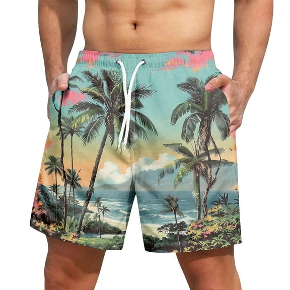 IYYVV Mens Swim Trunks Quick Dry Board Shorts Bathing Suit Summer Beach Swimwear Tropical Swim Shorts with Pockets Blue S