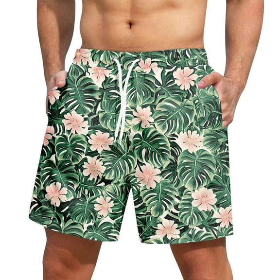IYYVV Mens Swim Trunks Quick Dry Board Shorts Bathing Suit Summer Beach Swimwear Tropical Swim Shorts with Pockets Dark Green 6XL
