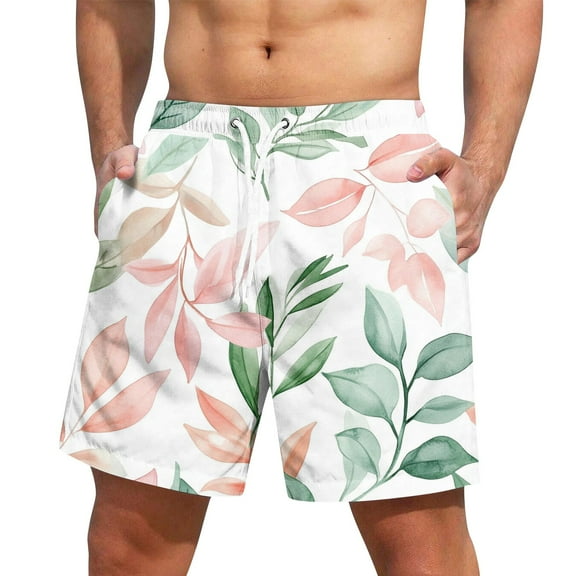 IYYVV Men's Swim Trunks Quick Dry Swimsuits Summer Beach Bathing Suits Elastic Waist Swim Board Shorts with Pockets Pink XL