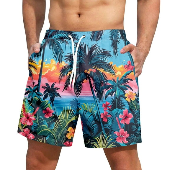 IYYVV Mens Swim Trunks Quick Dry Board Shorts Bathing Suit Summer Beach Swimwear Tropical Swim Shorts with Pockets Royal Blue 3XL