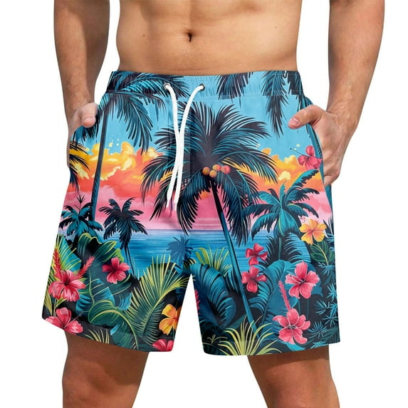 IYYVV Mens Swim Trunks Quick Dry Board Shorts Bathing Suit Summer Beach Swimwear Tropical Swim Shorts with Pockets Royal Blue 4XL
