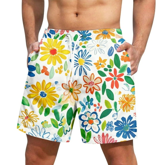 IYYVV Mens Swim Trunks Quick Dry Board Shorts Bathing Suit Summer Beach Swimwear Tropical Swim Shorts with Pockets Yellow 3XL