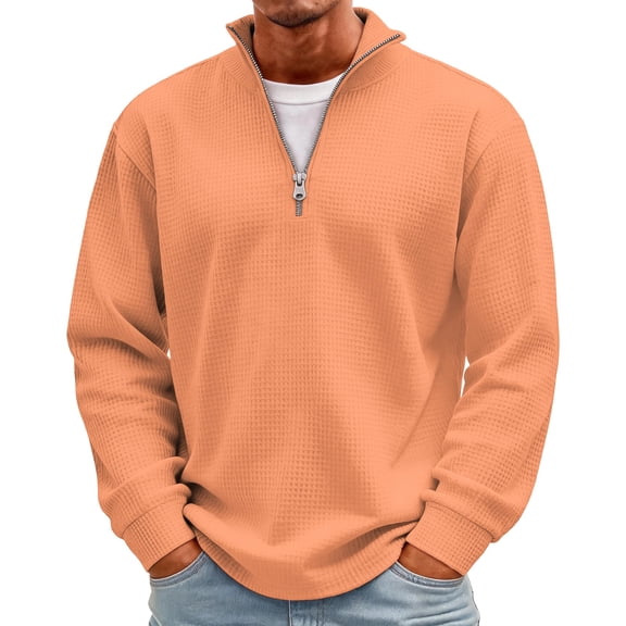 IYYVV Mens Waffle Quarter Zip Pullover 1/4 Zip Long Sleeve Sweatshirts Fall Winter Casual Soft for Fall Winter Daily and Golf Athletic Complexion 3XL