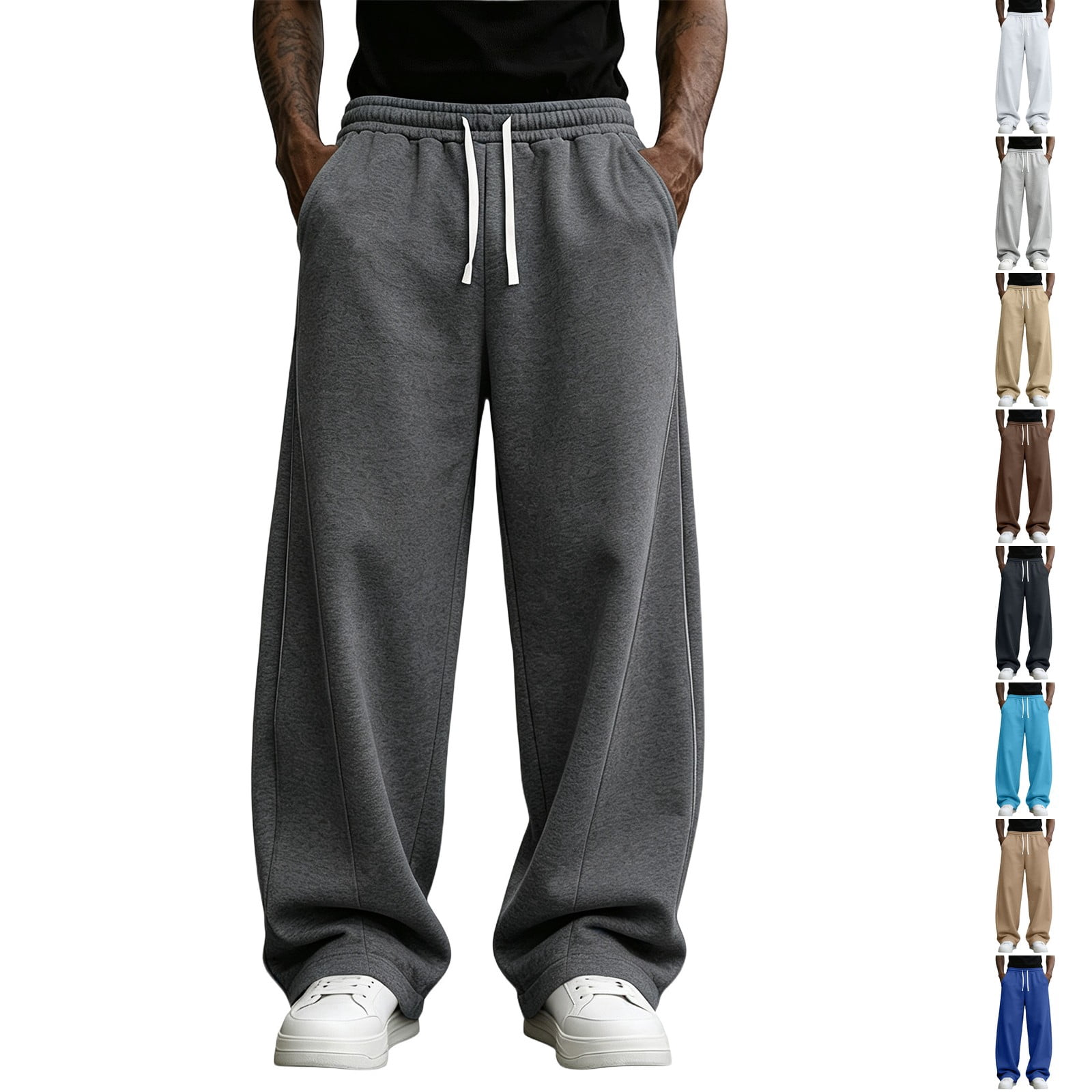 Drawstrigns IYYVV Mens Wide Leg Sweatpants Baggy Straight Workout Jogger with ...