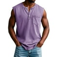 thumbnail image 1 of IYYVV Mens Workout Tank Tops Muscle Fit Button Down Sleeveless Henley Shirt Summer Beach Basic Fitness Bodybuilding Tees with Chest Pocket Purple L, 1 of 4
