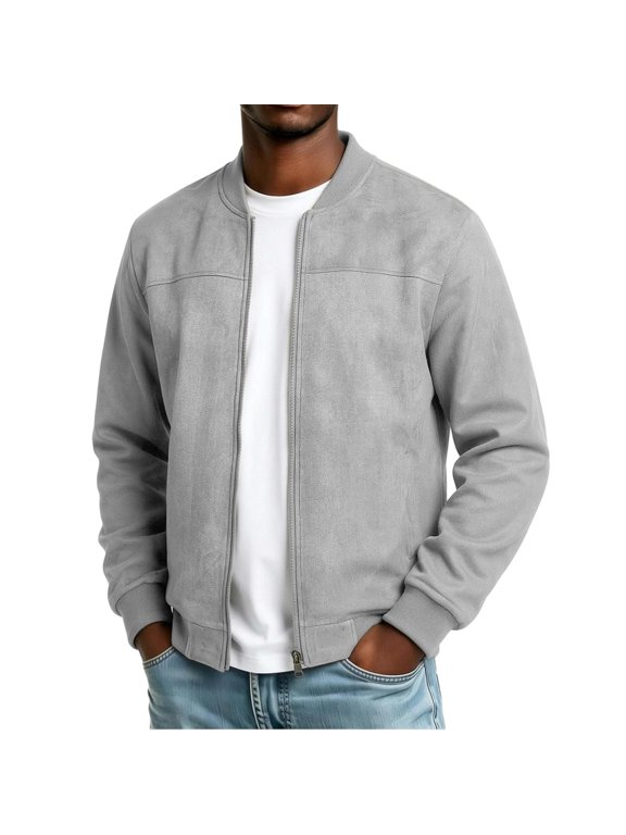 Mens Zip Up Coats with Pockets Skin Friendly,Wind,Long Sleeve, Baseball Jacket, Winter Fall Jackets,Streetwear Gray L