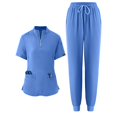 thumbnail image 1 of IYYVV Nurse Scrubs for Women Set Zipper Mock Neck Working Scrub Sets for Woman Summer Casual Short Sleeve Blouse Shirt Jogger Pants Uniform Light Blue S, 1 of 6