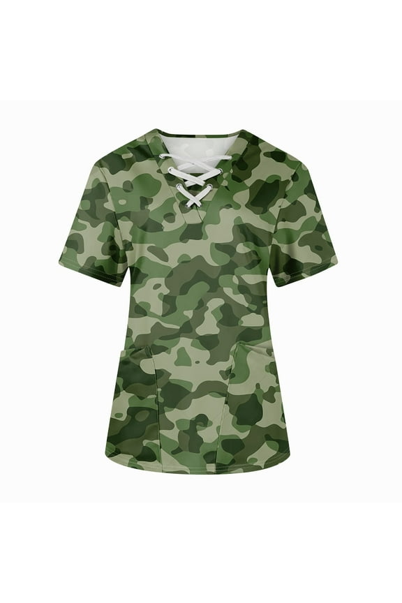 Nursing Uniforms Shirts Women Plus Size Stretchy Scrub Tops for Women Clearance Sale Cross V Neck Short Sleeve Blouse T-Shirts Medical Scrubs with Pockets Army Green L