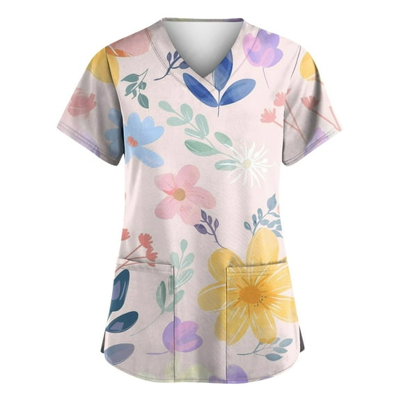 IYYVV Nursing Uniforms Shirts Women Stretch Breathable Womens Scrubs Top V Neck Short Sleeve Blouse T-Shirts Medical Workwear with Pockets Red 3XL