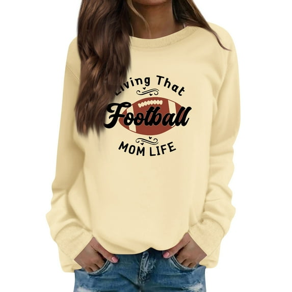 IYYVV Oversized Football Game Day Sweatshirt Women Casual Long Sleeve Crewneck Pullover 2024 Fall Fashion Football Print Shirts Tops HA21-Khaki L