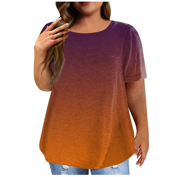 IYYVV Plus Size Oversized Tshirt Summer Short Sleeve Tops To Hide Belly For Women Round Neck Womens Shirts Tie Dye Graphic Tunic Tops Casual Sweatshirt Spring Clothes Ginger L
