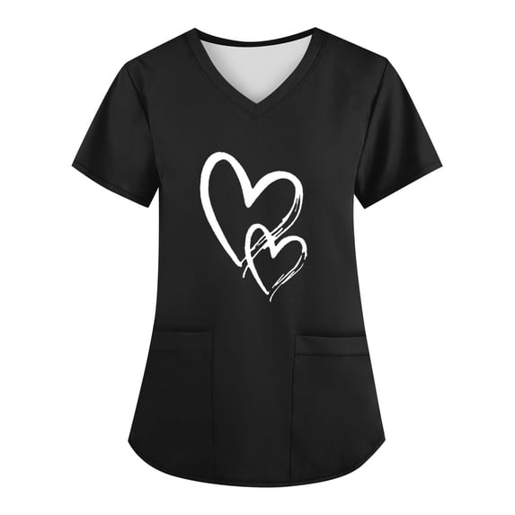 IYYVV Plus Size Scrubs for Women Nurse Printed Scrub Tops Women Short Sleeve Medical Nursing Tops Stretchy Scrub Shirts Uniform with Pockets Black 3XL