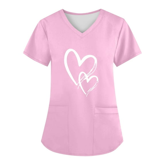 IYYVV Scrubs for Women, Soft V-Neck Scrub Tops, Stretchy Medical Uniform with 2 Pockets, Breathable & Easy Care Pink 5XL