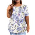 thumbnail image 1 of IYYVV Plus Size Tunic Tops For Women Casual Summer Loose Flowy Concert Tops Short Sleeve Girls Shirts O-Neck Floral Print Graphic Tees Girls Clothes Womens Fall Fashion 2024 Purple 3XL, 1 of 5