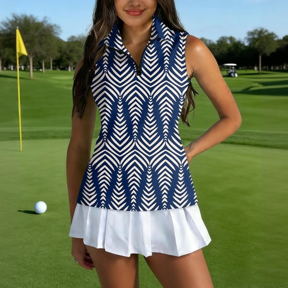 IYYVV Polo Shirts for Women Golf Workout Collared V Neck Sleeveless Top Zip Up Gym Tennis Shirt Active Summer Athletic Tops Blue XL