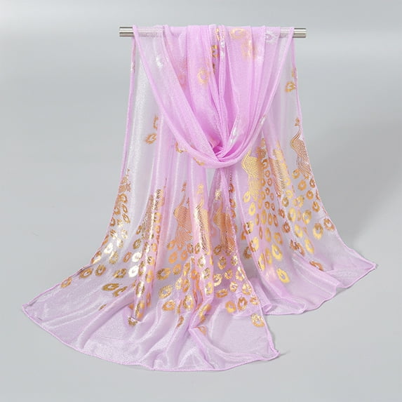 IYYVV Scarfs For Women Elegant Dressy Scarves Gold Foil Pattern Lightweight Scarf Wraps Shawls Sheer Stole Light Purple