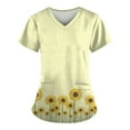 thumbnail image 1 of IYYVV Scrub Top for Women, Plus Size V-Neck Scrubs, Relaxed Fitted Soft Women's Scrub Tops Sunflower Print Nursing Uniform with Pockets Fluorescence Yellow 4XL, 1 of 3